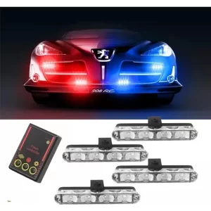 🚨🔵🔴Luz Estrobo Azul/Rojo: 4 Mini Barras, Control Remoto, 6 Meses 🚨